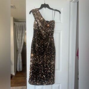 Elegant Black Sequin One-Shoulder Dress
